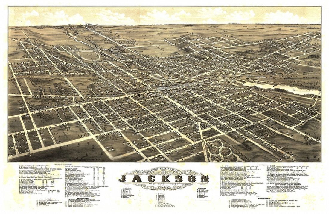 Vintage Map of Jackson Michigan 1881 Jackson County Canvas Art - (24 x 36)