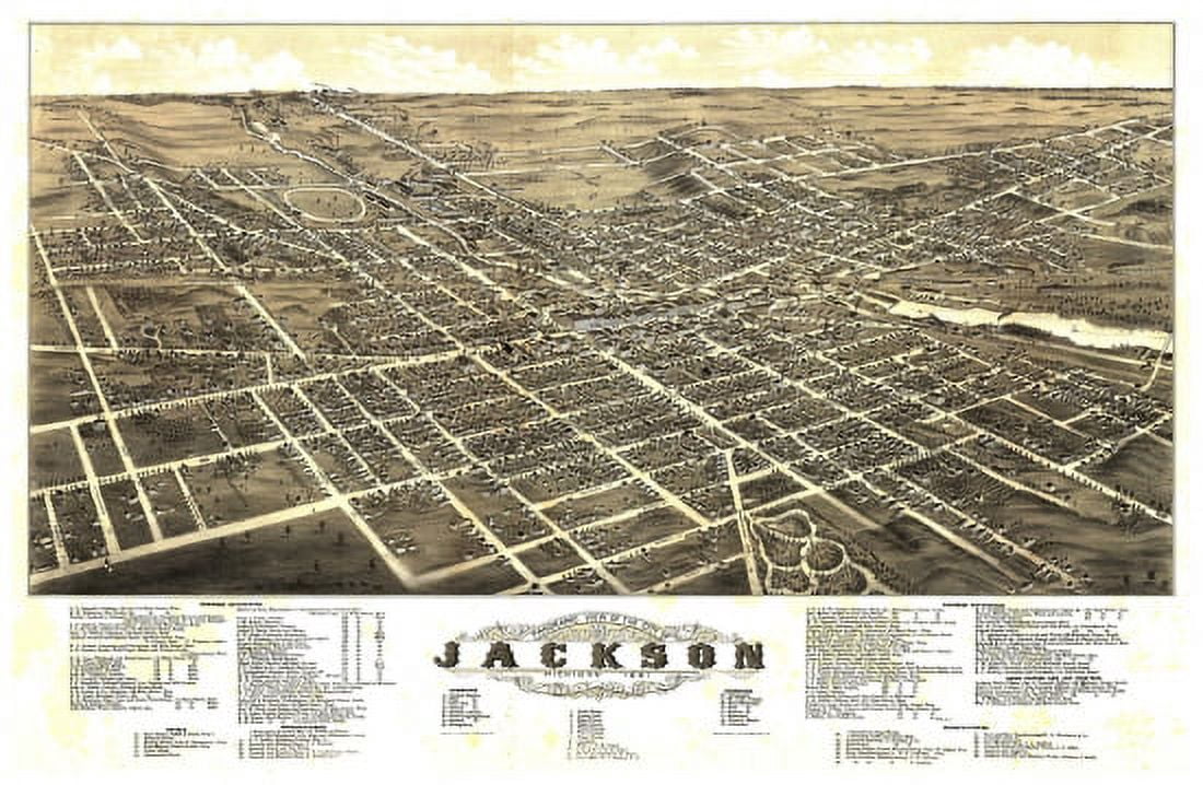 Vintage Map of Jackson Michigan 1881 Jackson County Canvas Art -  (36 x 54)