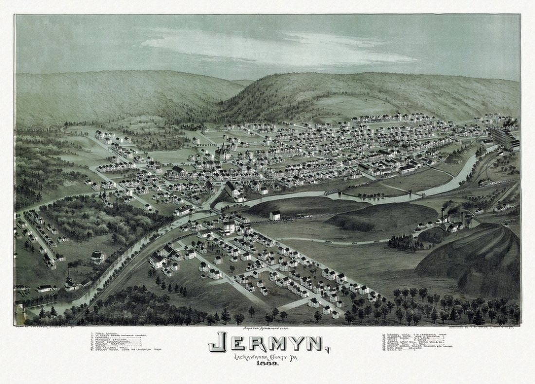 Vintage Map of Jermyn Pennsylvania 1889 Lackawanna County Canvas Art - (24 x 36)
