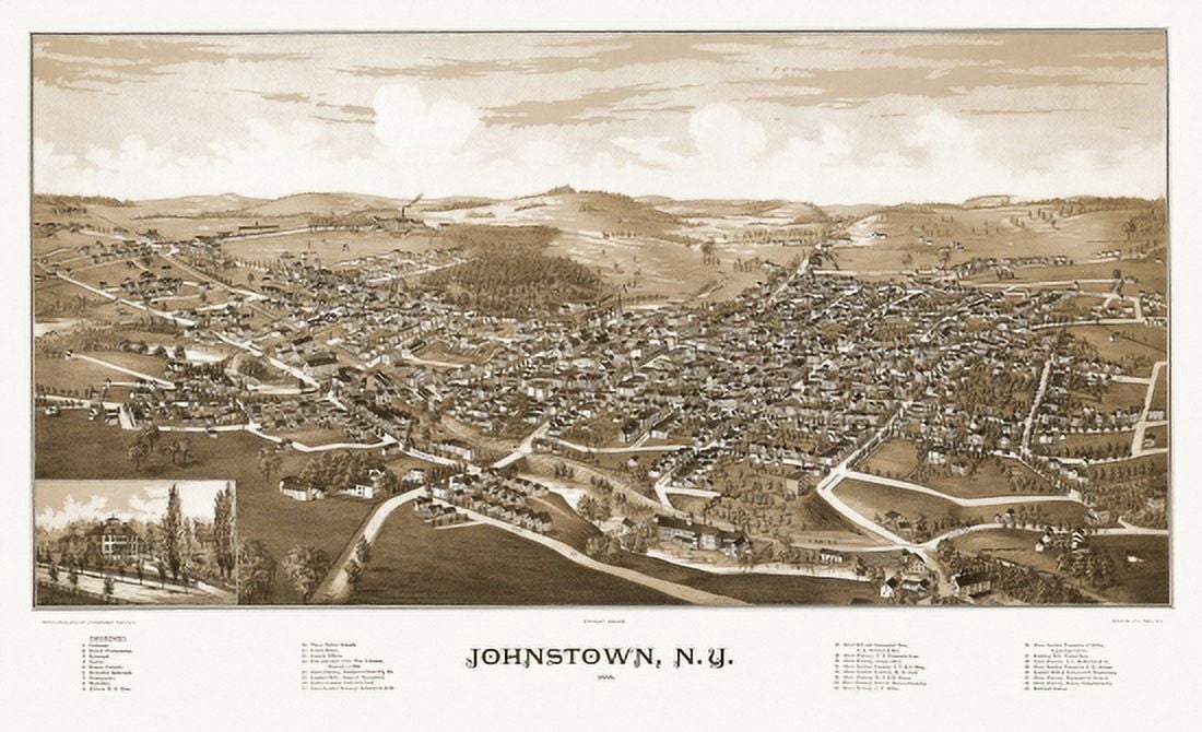 Vintage Map of Johnstown New York 1888 Fulton County Canvas Art - (24 x 36)