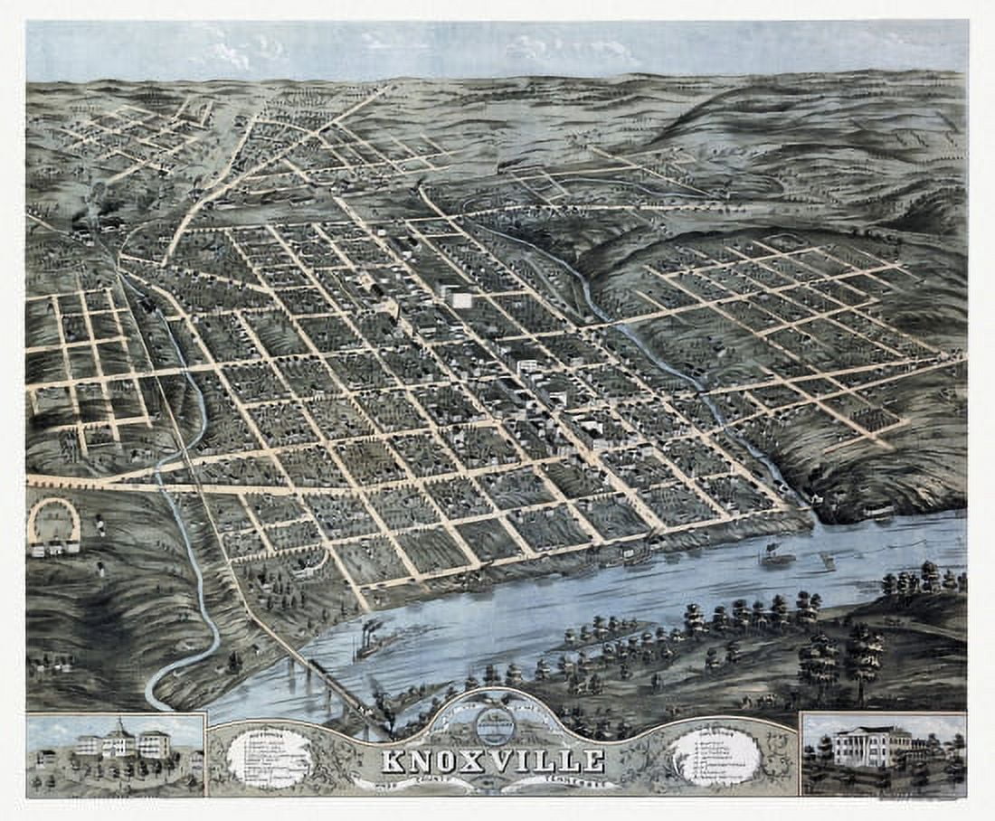Vintage Map of Knoxville Tennessee 1871 Knox County Canvas Art -  (18 x 24)