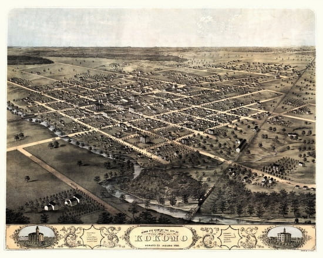 Vintage Map of Kokomo Indiana 1868 Howard County Canvas Art - (24 x 36)