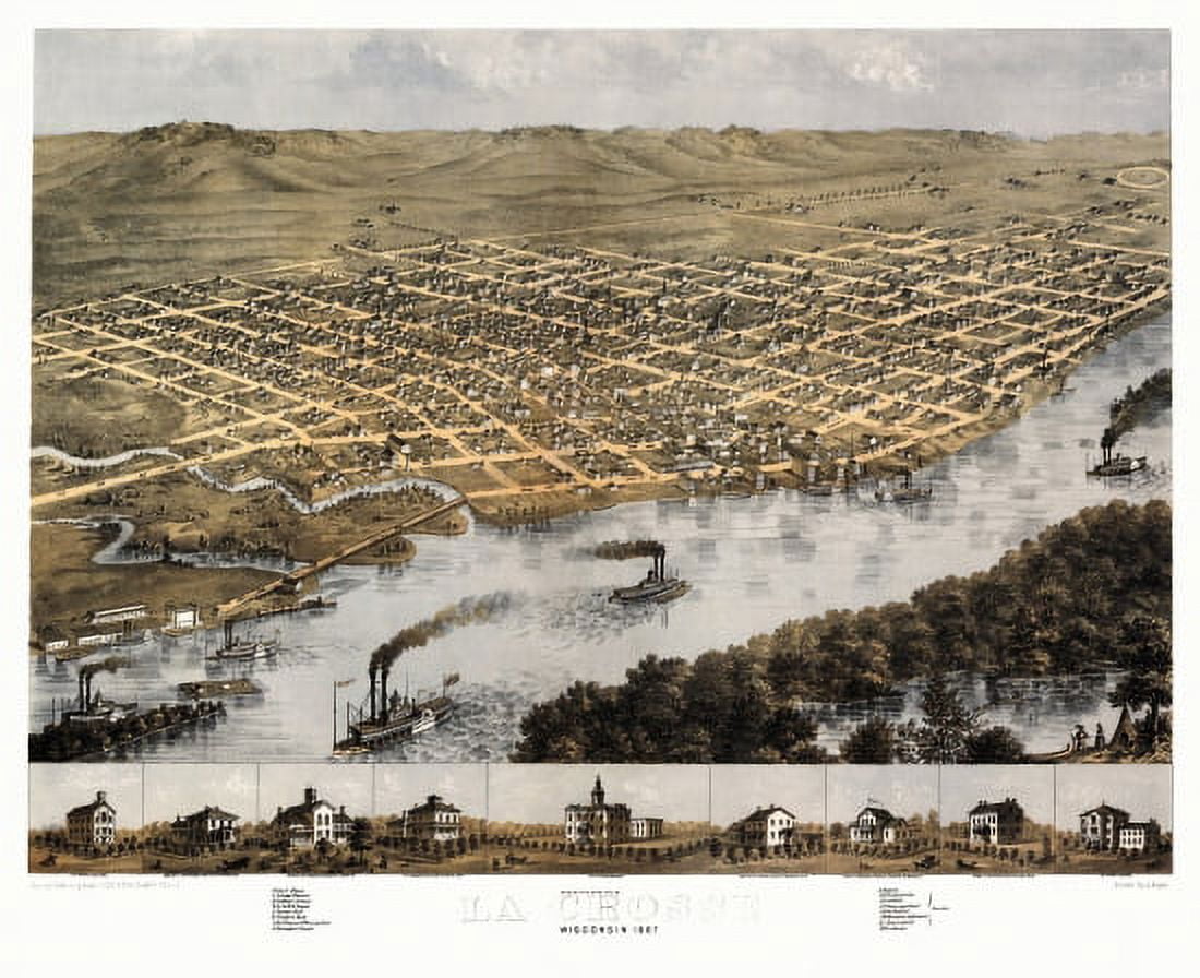 Vintage Map of La Crosse Wisconsin 1867 La Crosse County Canvas Art -  (18 x 24)