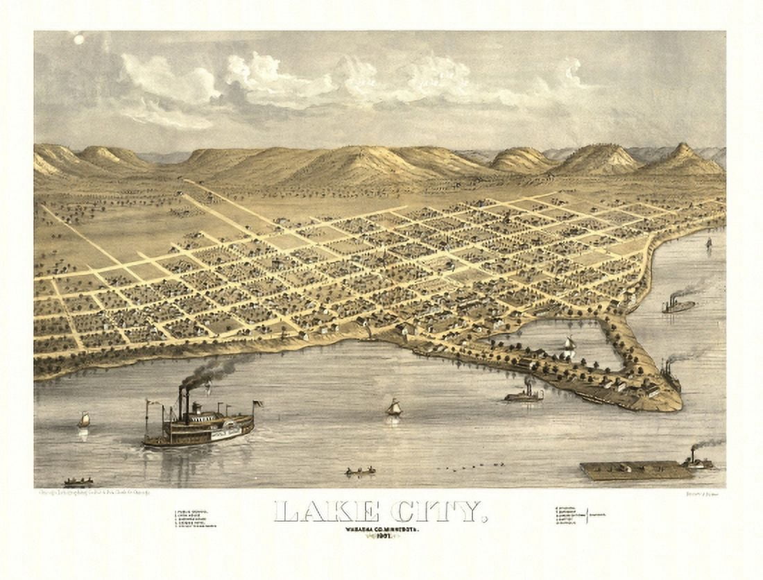 Vintage Map of Lake City Minnesota 1867 Wabasha County Canvas Art - (18 x 24)