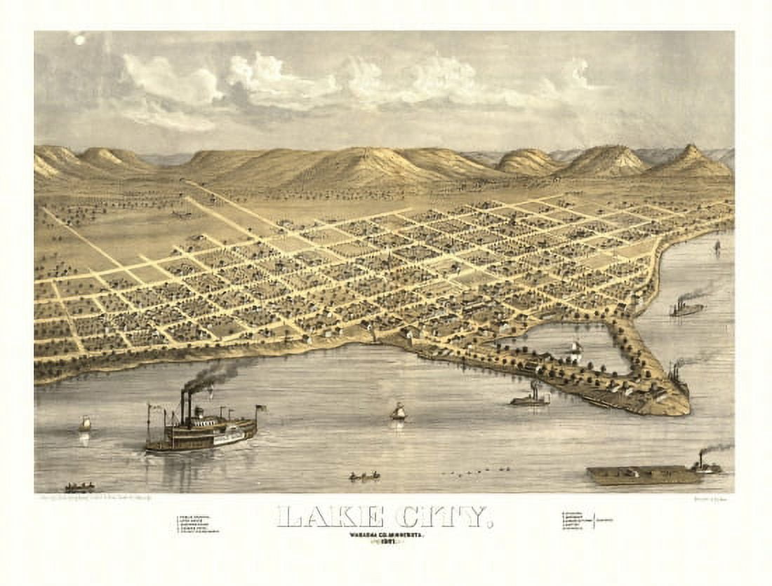 Vintage Map of Lake City Minnesota 1867 Wabasha County Canvas Art - (24 x 36)