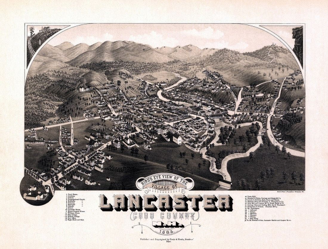 Vintage Map of Lancaster New Hampshire 1883 Coos County Canvas Art - (18 x 24)