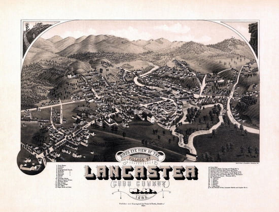 Vintage Map of Lancaster New Hampshire 1883 Coos County Canvas Art -  (36 x 54)