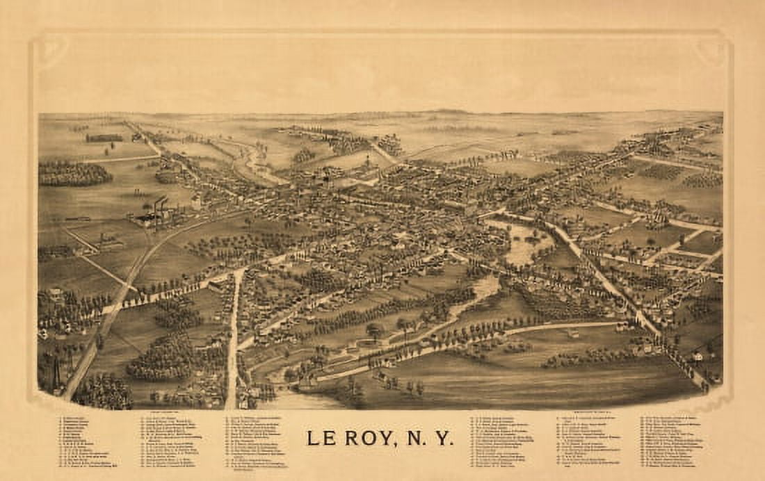 Vintage Map of Le Roy New York 1892 Genesee County Canvas Art - (36 x 54)