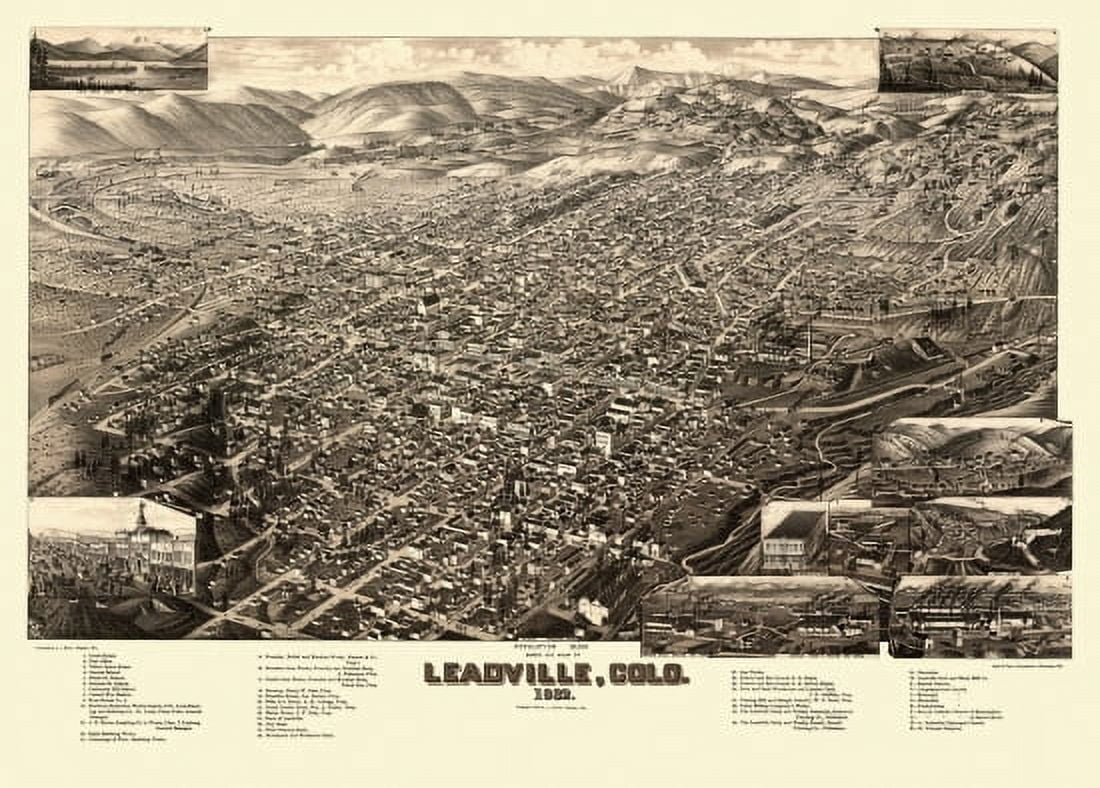 Vintage Map of Leadville Colorado 1882 Lake County Canvas Art - (24 x 36)