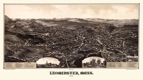 Vintage Map of Leominster Massachusetts 1886 Worcester County Canvas Art - (18 x 24)