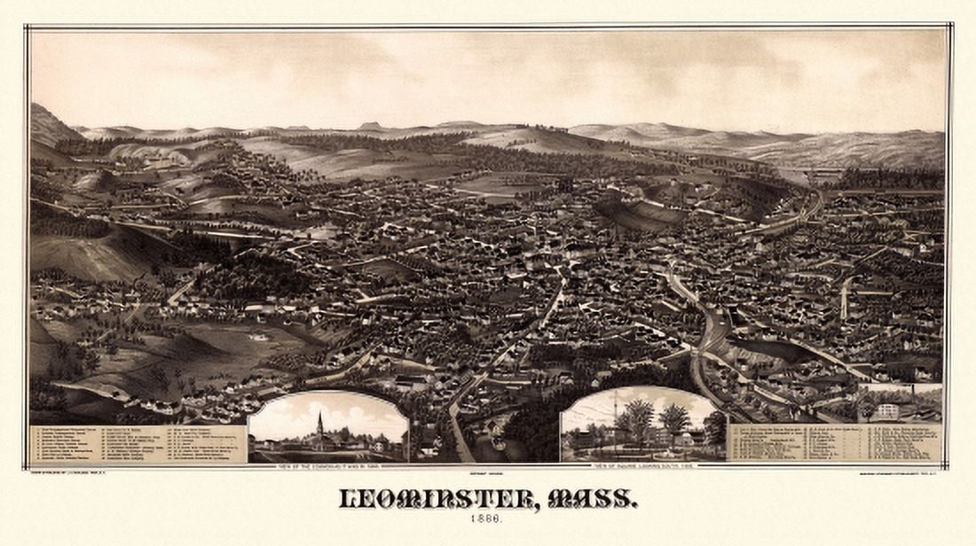 Vintage Map of Leominster Massachusetts 1886 Worcester County Canvas Art - (24 x 36)