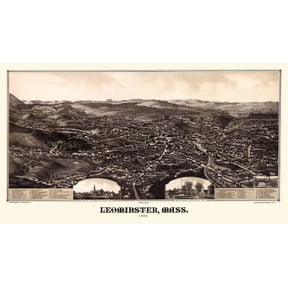Vintage Map of Leominster Massachusetts 1886 Worcester County Canvas Art - (36 x 54)