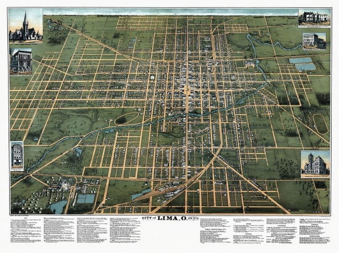 Vintage Map of Lima Ohio 1892 Allen County Canvas Art -  (24 x 36)
