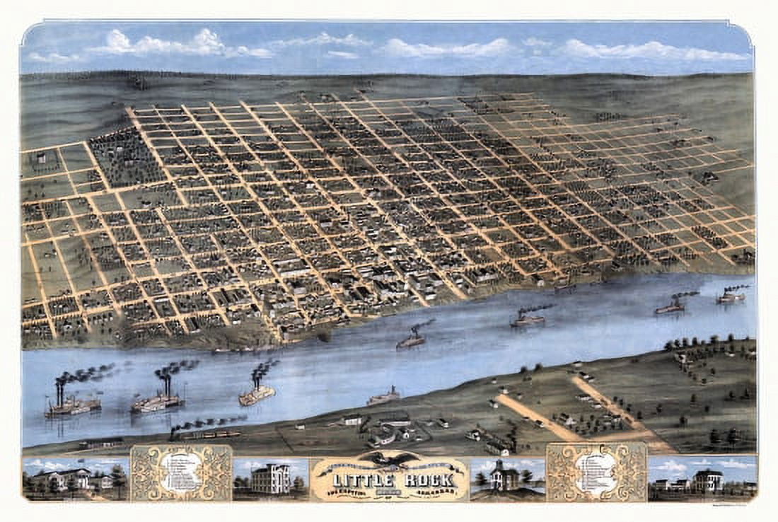 Vintage Map of Little Rock Arkansas 1871 Pulaski County Canvas Art - (18 x 24)