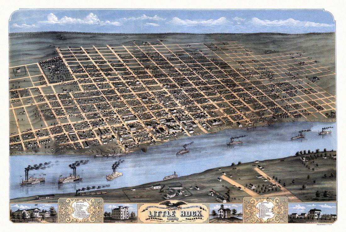 Vintage Map of Little Rock Arkansas 1871 Pulaski County Canvas Art - (36 x 54)