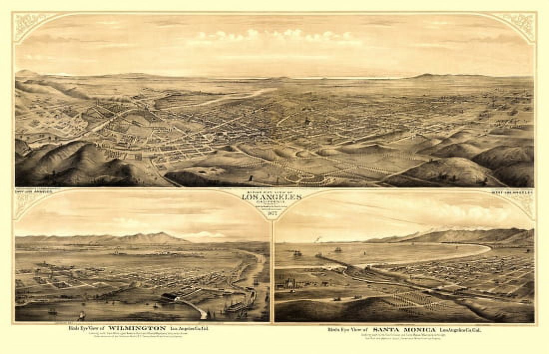 Vintage Map of Los Angeles California 1877 Los Angeles County Canvas Art - (18 x 24)