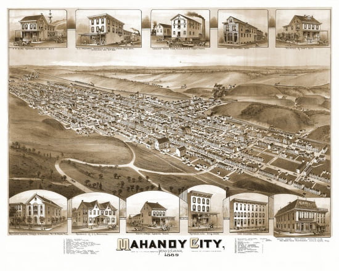 Vintage Map of Mahanoy City Pennsylvania 1889 Schuylkill County Canvas Art - (18 x 24)