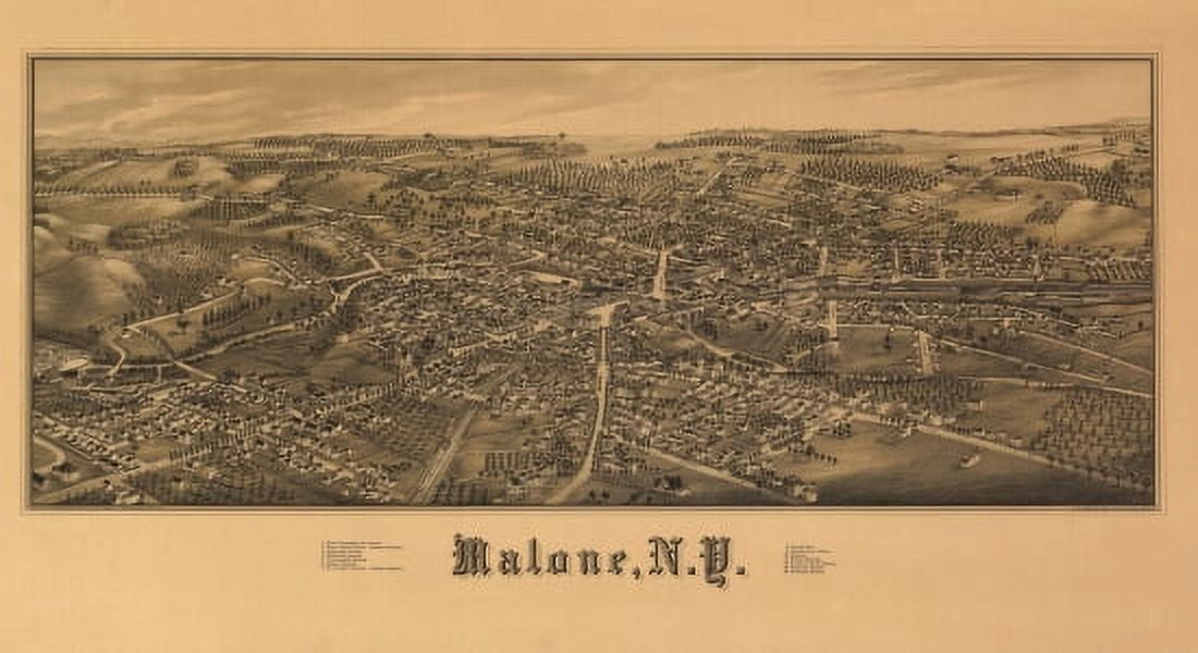 Vintage Map of Malone New York 1886 Franklin County Canvas Art - (18 x 24)