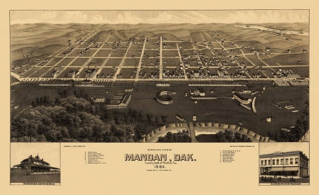 Vintage Map of Mandan North Dakota 1883 Morton County Canvas Art - (24 x 36)