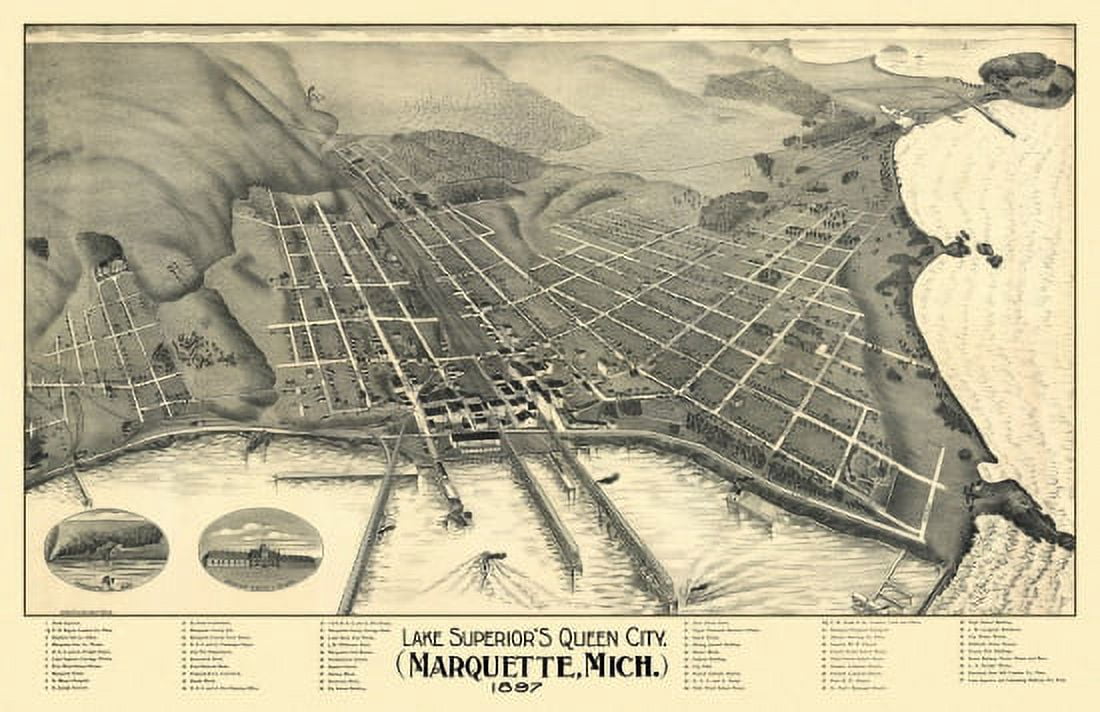 Vintage Map of Marquette Michigan 1897 Marquette County Canvas Art - (24 x 36)