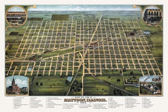 Vintage Map of Mattoon Illinois 1884 Coles County Canvas Art - (18 x 24)