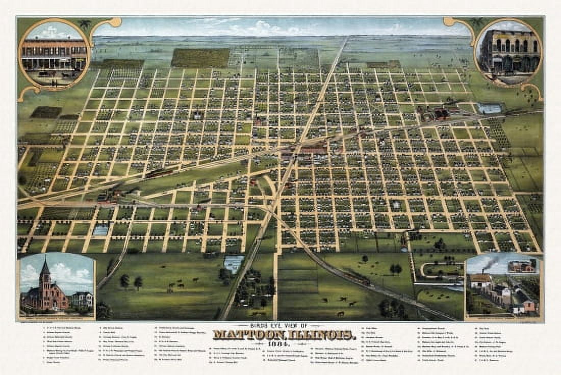 Vintage Map of Mattoon Illinois 1884 Coles County Canvas Art - (24 x 36)