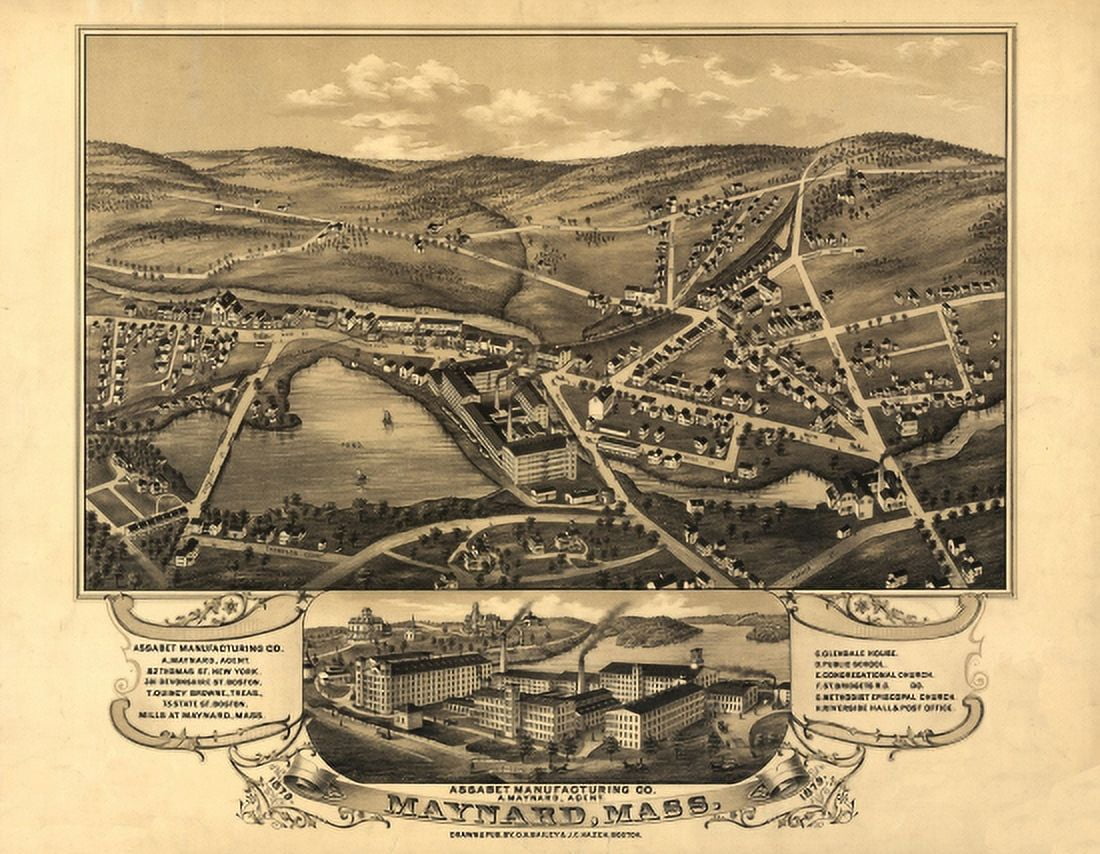 Vintage Map of Maynard Massachusetts 1879 Middlesex County Canvas Art - (18 x 24)