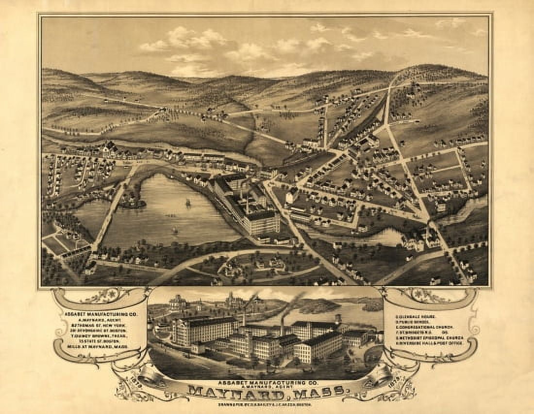 Vintage Map of Maynard Massachusetts 1879 Middlesex County Canvas Art - (24 x 36)
