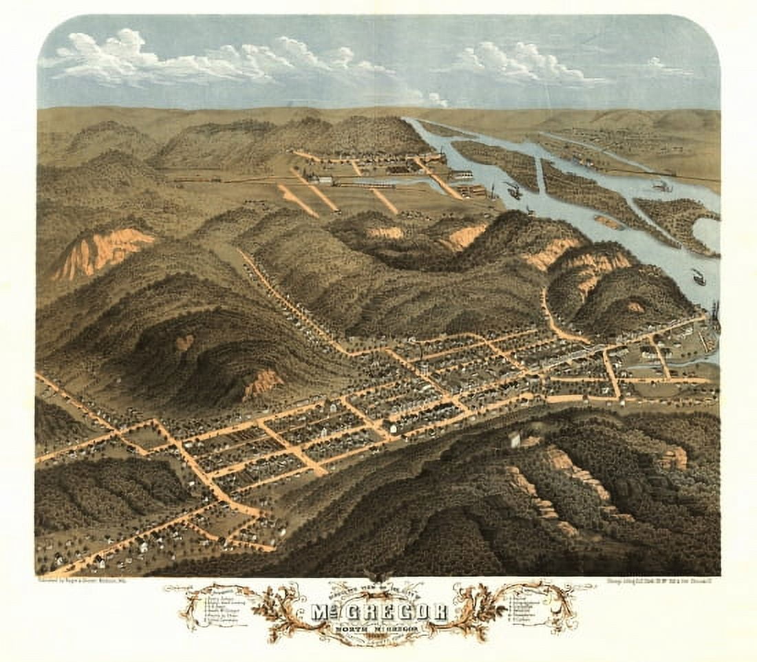 Vintage Map of McGregor Iowa 1869 Clayton County Canvas Art - (36 x 54)