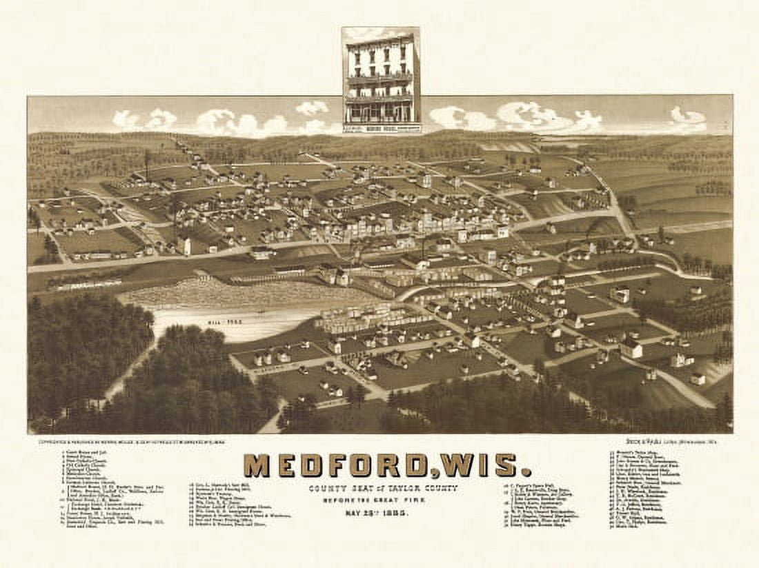 Vintage Map of Medford Wisconsin 1885 Taylor County Canvas Art - (24 x 36)