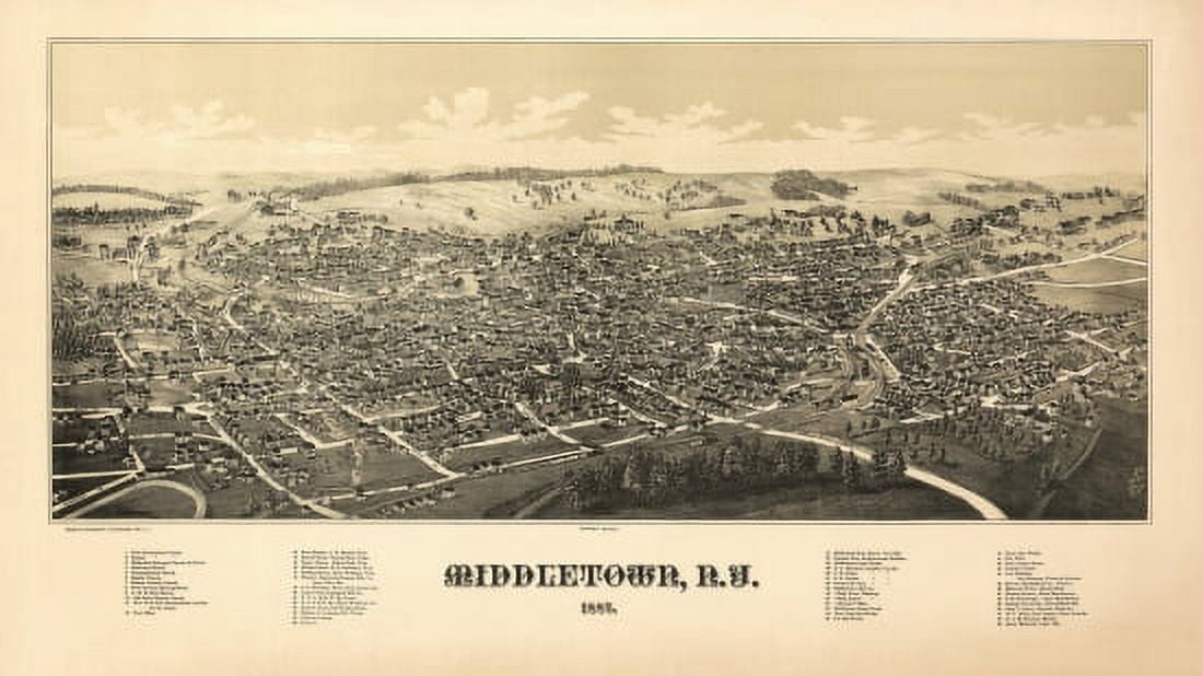Vintage Map of Middletown New York 1887 Orange County Canvas Art - (18 x 24)