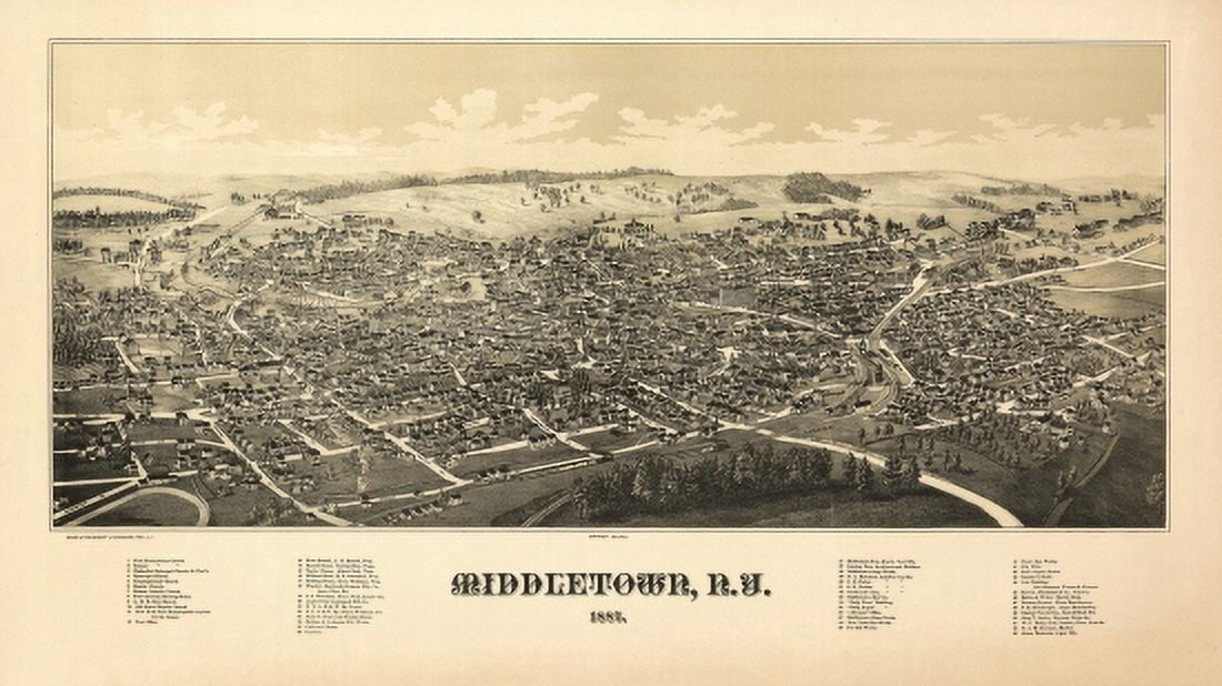 Vintage Map of Middletown New York 1887 Orange County Canvas Art - (24 x 36)