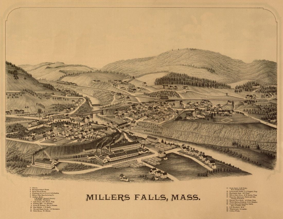 Vintage Map of Millers Falls Massachusetts 1886 Franklin County Canvas Art - (36 x 54)