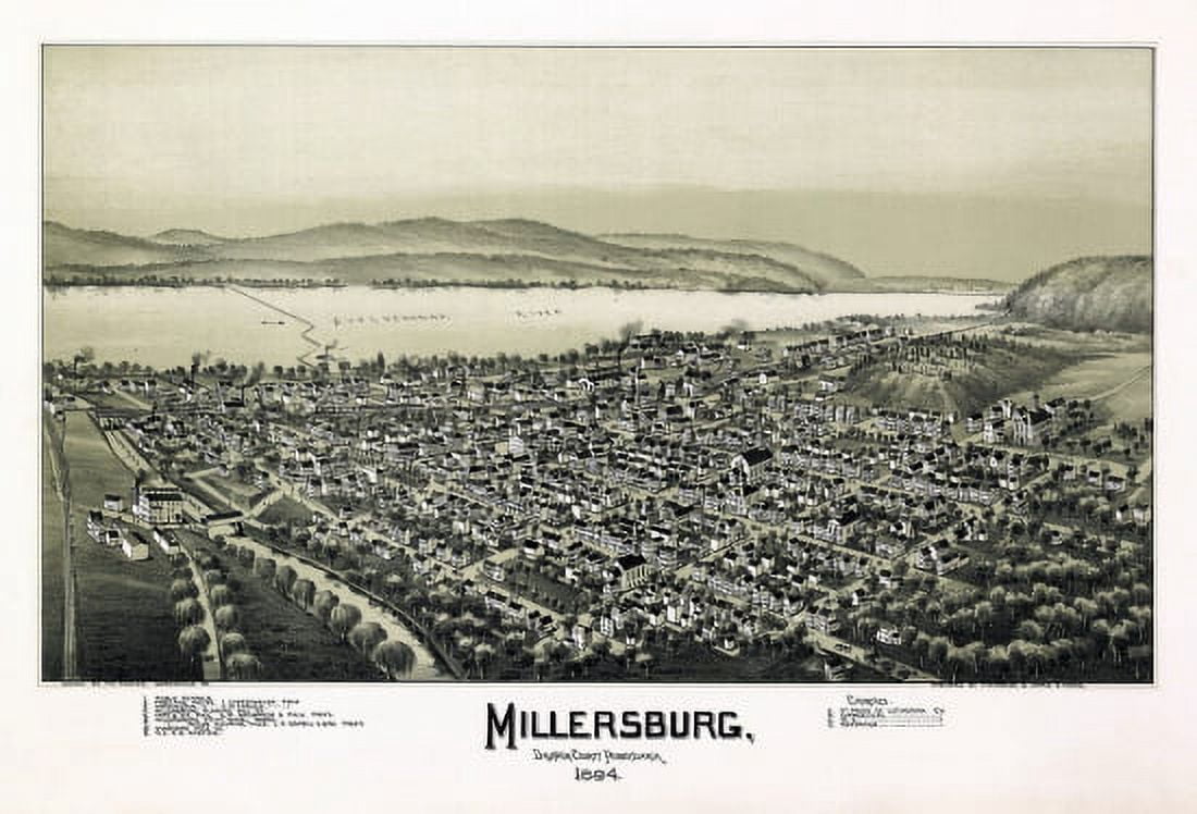 Vintage Map of Millersburg Pennsylvania 1894 Dauphin County Canvas Art - (18 x 24)