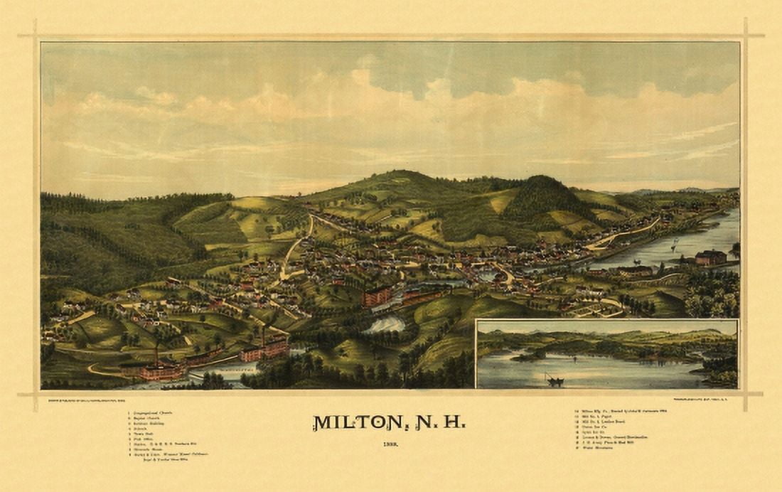 Vintage Map of Milton New Hampshire 1888 Strafford County Canvas Art -  (18 x 24)