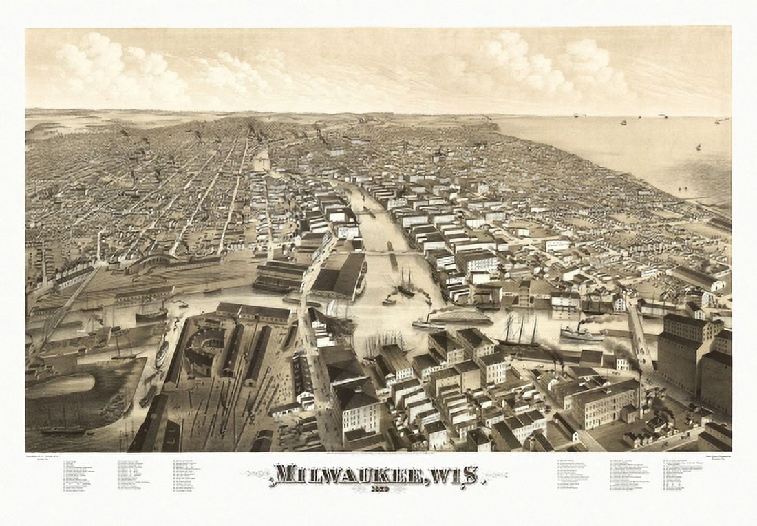 Vintage Map of Milwaukee Wisconsin 1879 Milwaukee County Canvas Art - (24 x 36)