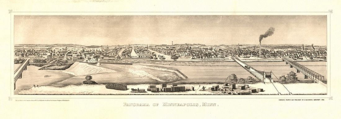 Vintage Map of Minneapolis Minnesota 1873 Anoka County Canvas Art - (18 x 24)