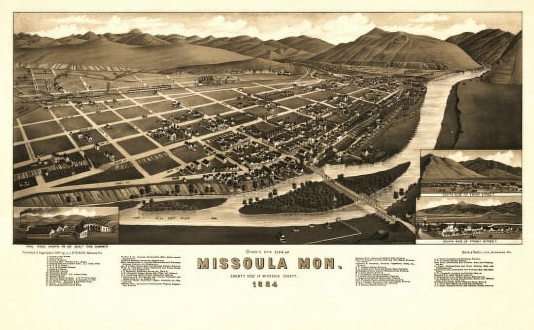 Vintage Map of Missoula Montana 1884 Missoula County Canvas Art - (36 x 54)