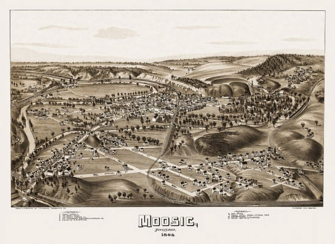 Vintage Map of Moosic Pennsylvania 1892 Lackawanna County Canvas Art - (36 x 54)