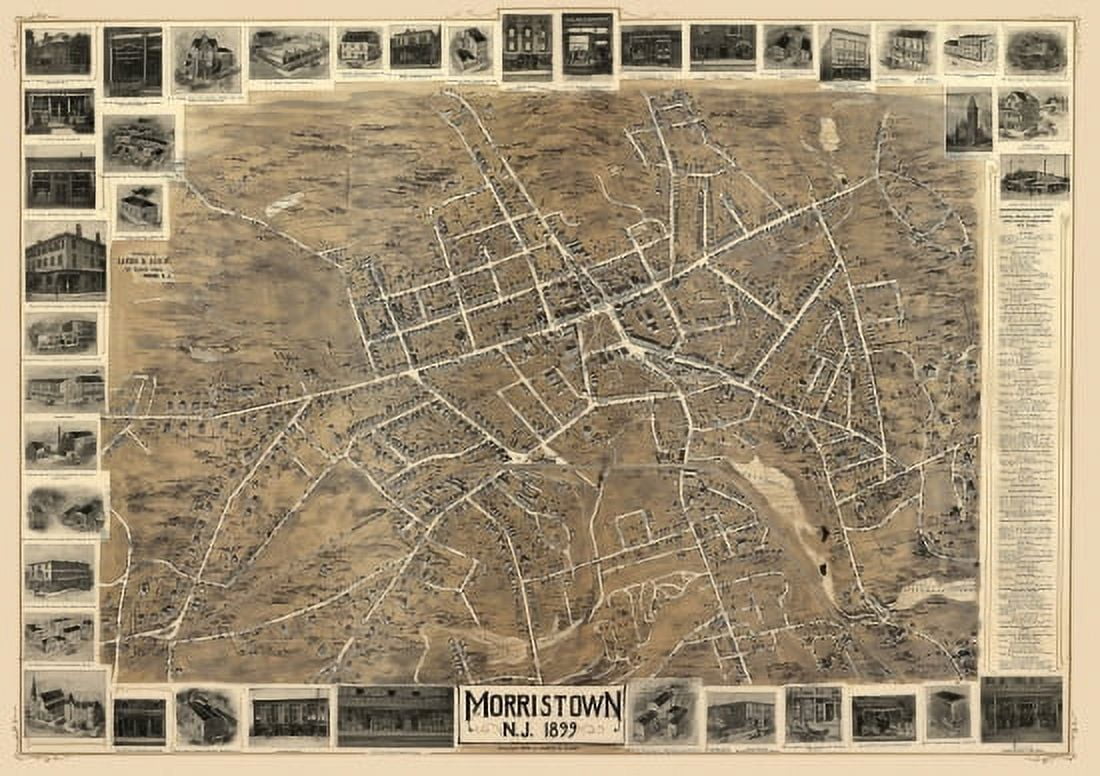 Vintage Map of Morristown New Jersey 1899 Morris County Canvas Art - (18 x 24)