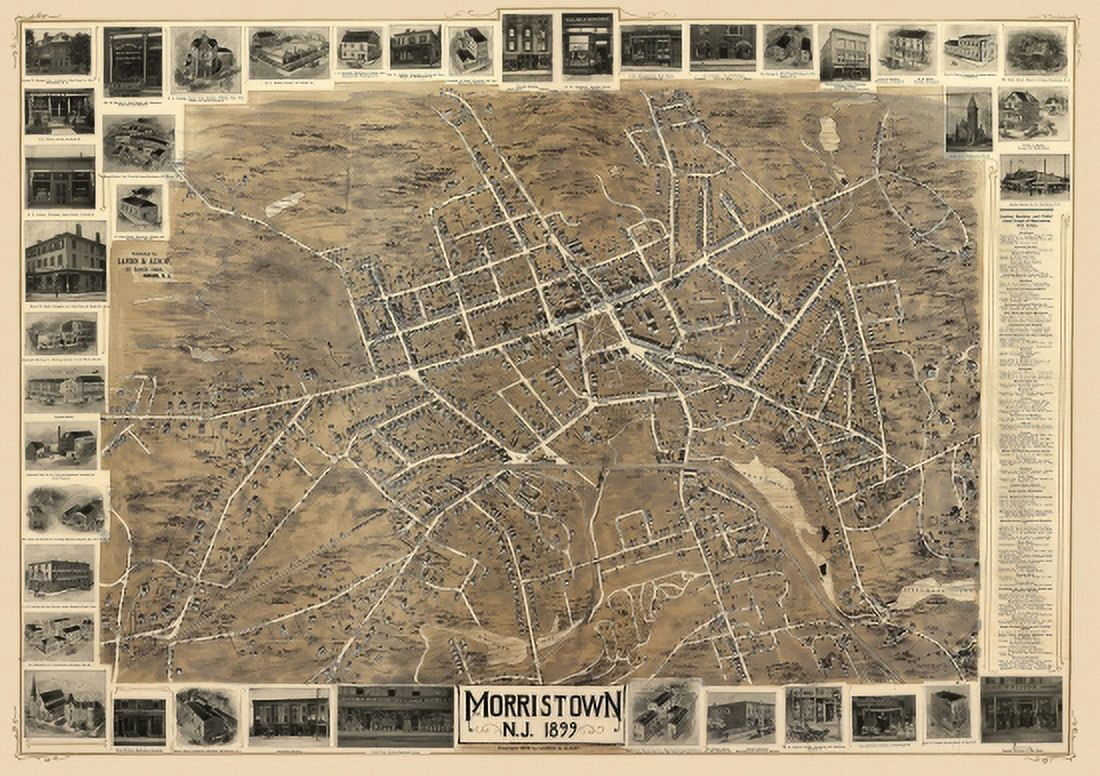 Vintage Map of Morristown New Jersey 1899 Morris County Canvas Art - (36 x 54)