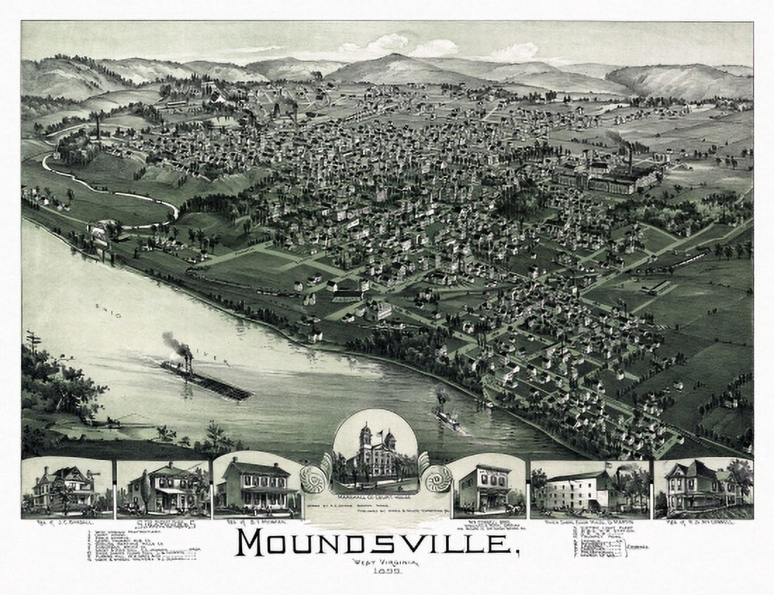 Vintage Map of Moundsville West Virginia 1899 Marshall County Canvas Art - (18 x 24)