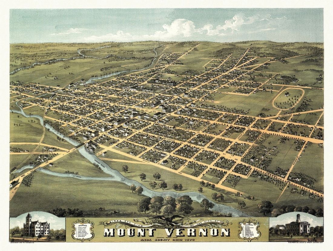 Vintage Map of Mount Vernon Ohio 1870 Knox County Canvas Art - (24 x 36)