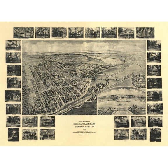 Vintage Map of Mountain Lake Park Maryland 1906 Garrett County Canvas Art -  (24 x 36)