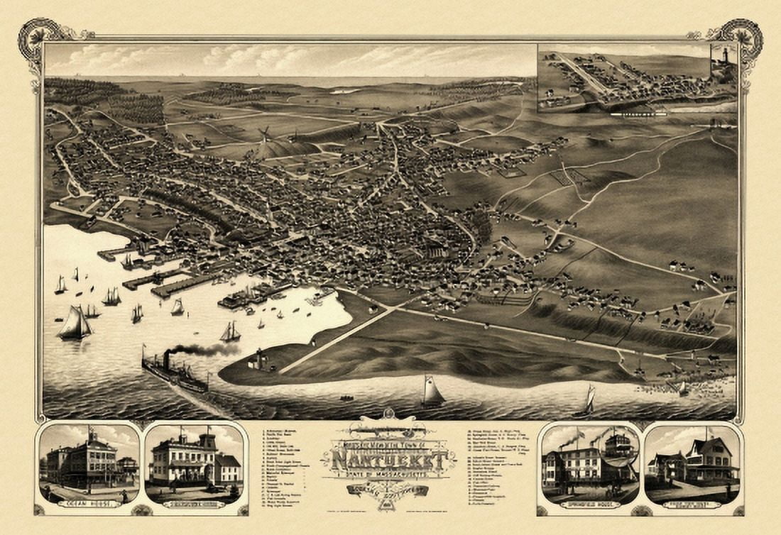 Vintage Map of Nantucket Massachusetts 1881 Nantucket County Canvas Art - (36 x 54)