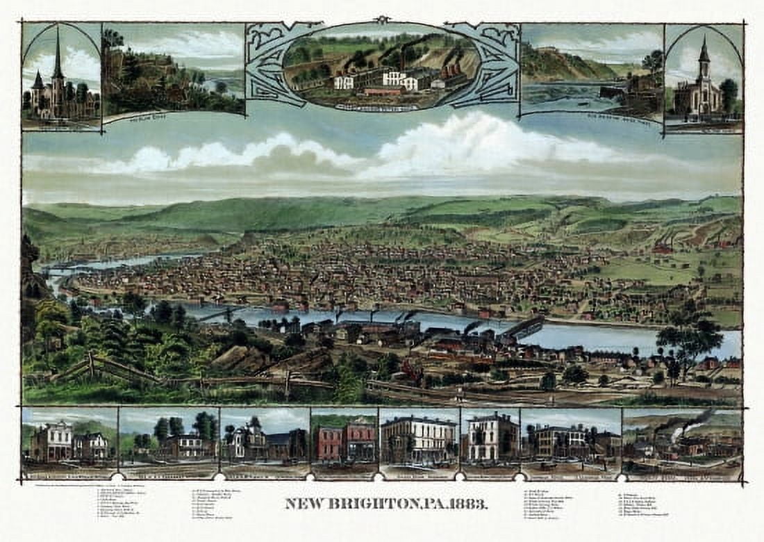 Vintage Map of New Brighton Pennsylvania 1883 Beaver County Canvas Art - (18 x 24)