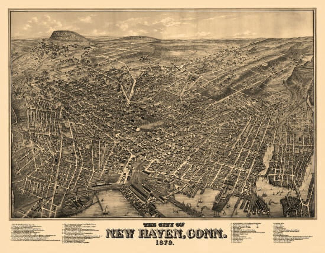 Vintage Map of New Haven Connecticut 1879 New Haven County Canvas Art - (18 x 24)