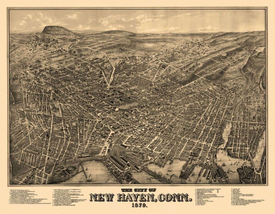 Vintage Map of New Haven Connecticut 1879 New Haven County Canvas Art - (24 x 36)