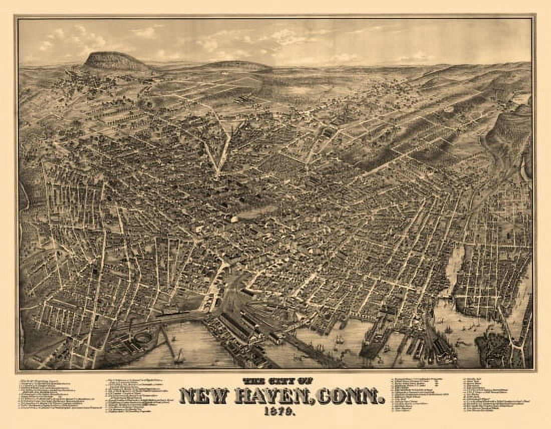Vintage Map of New Haven Connecticut 1879 New Haven County Canvas Art - (36 x 54)