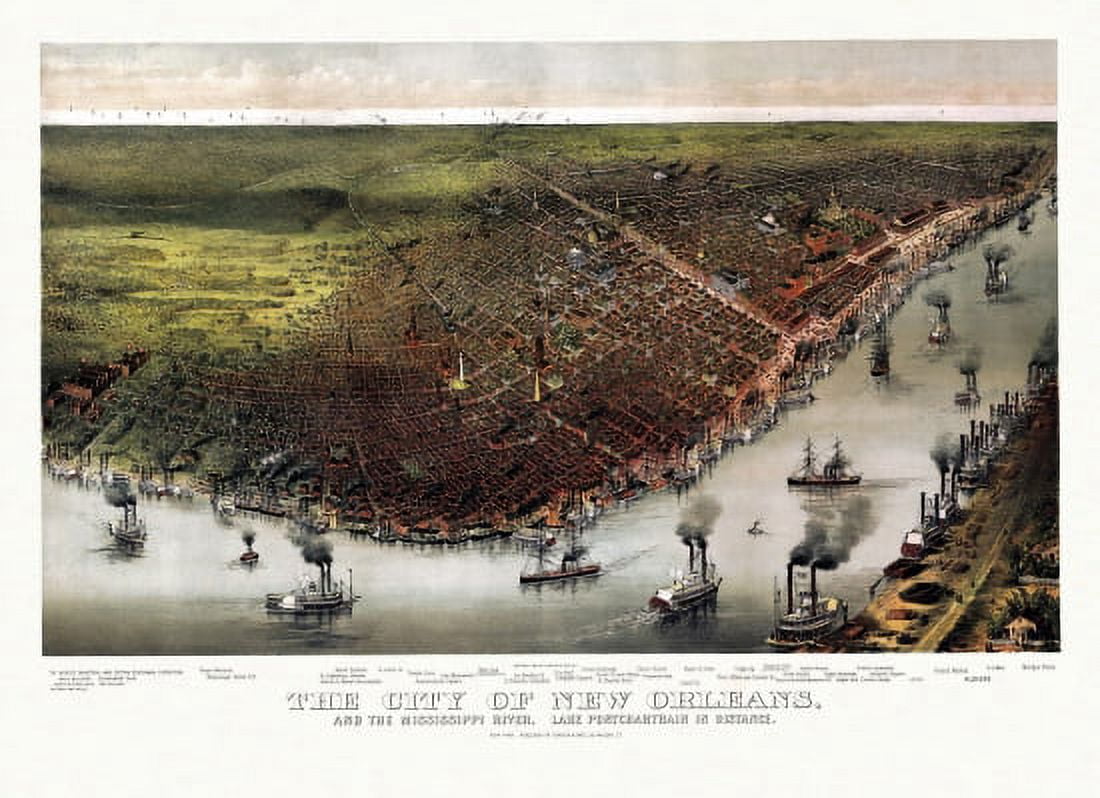 Vintage Map of New Orleans Louisiana 1885 Orleans Parish County Canvas Art - (36 x 54)